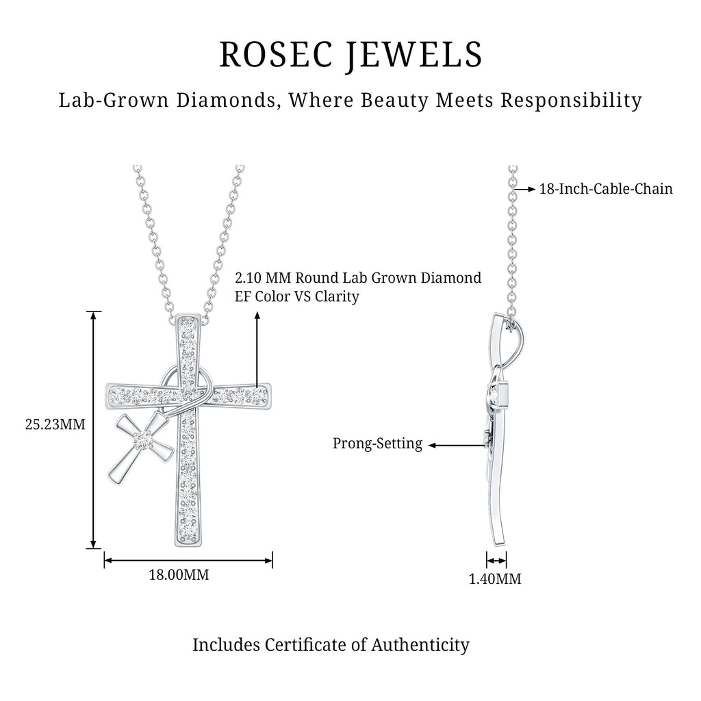 Pave Set Lab Grown Diamond Double Cross Charm Necklace