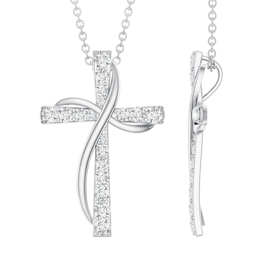 Pave Set Lab Grown Diamond Double Cross Necklace