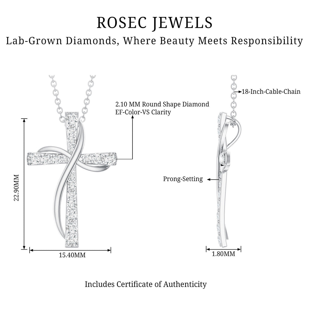 Pave Set Lab Grown Diamond Double Cross Necklace
