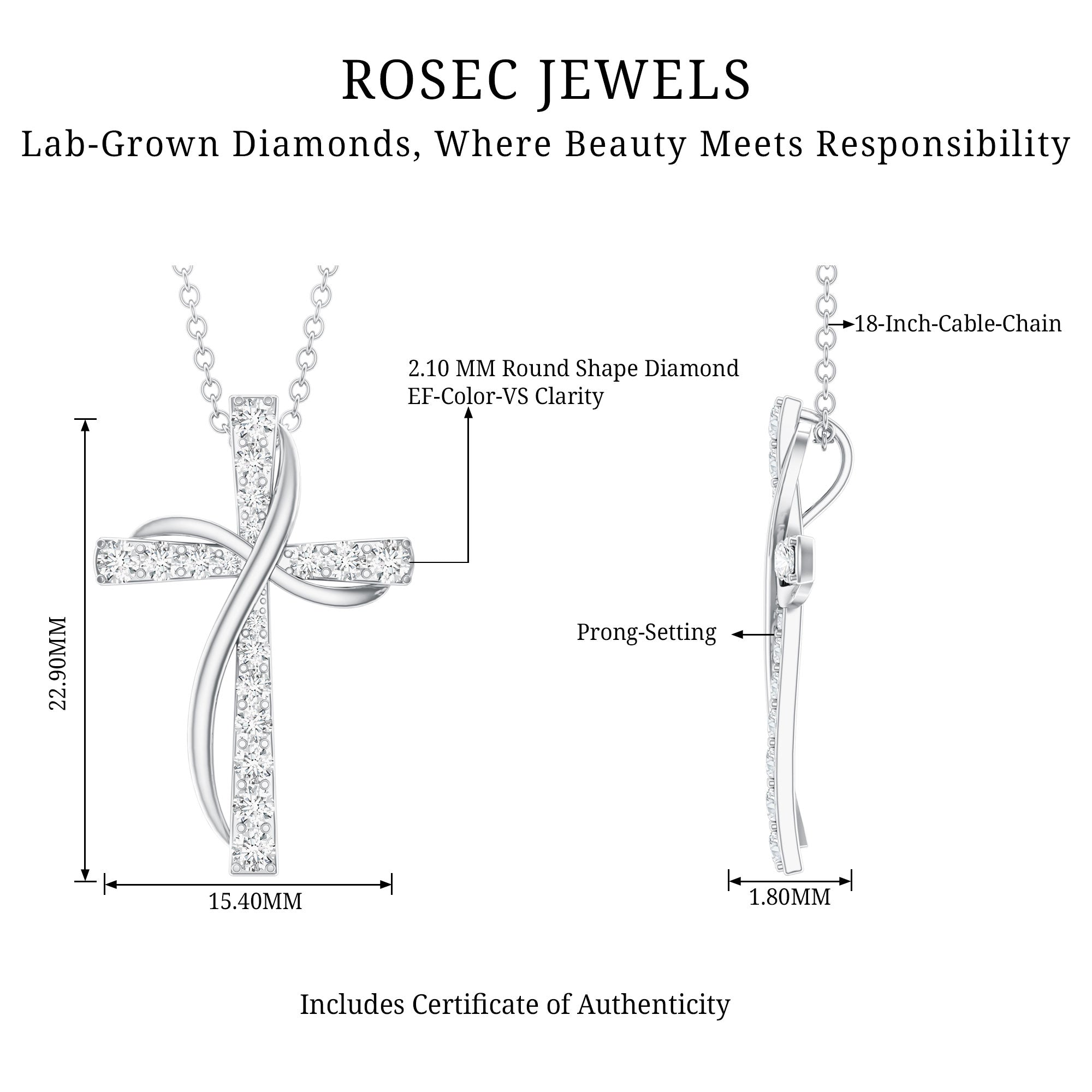 Pave Set Lab Grown Diamond Double Cross Necklace