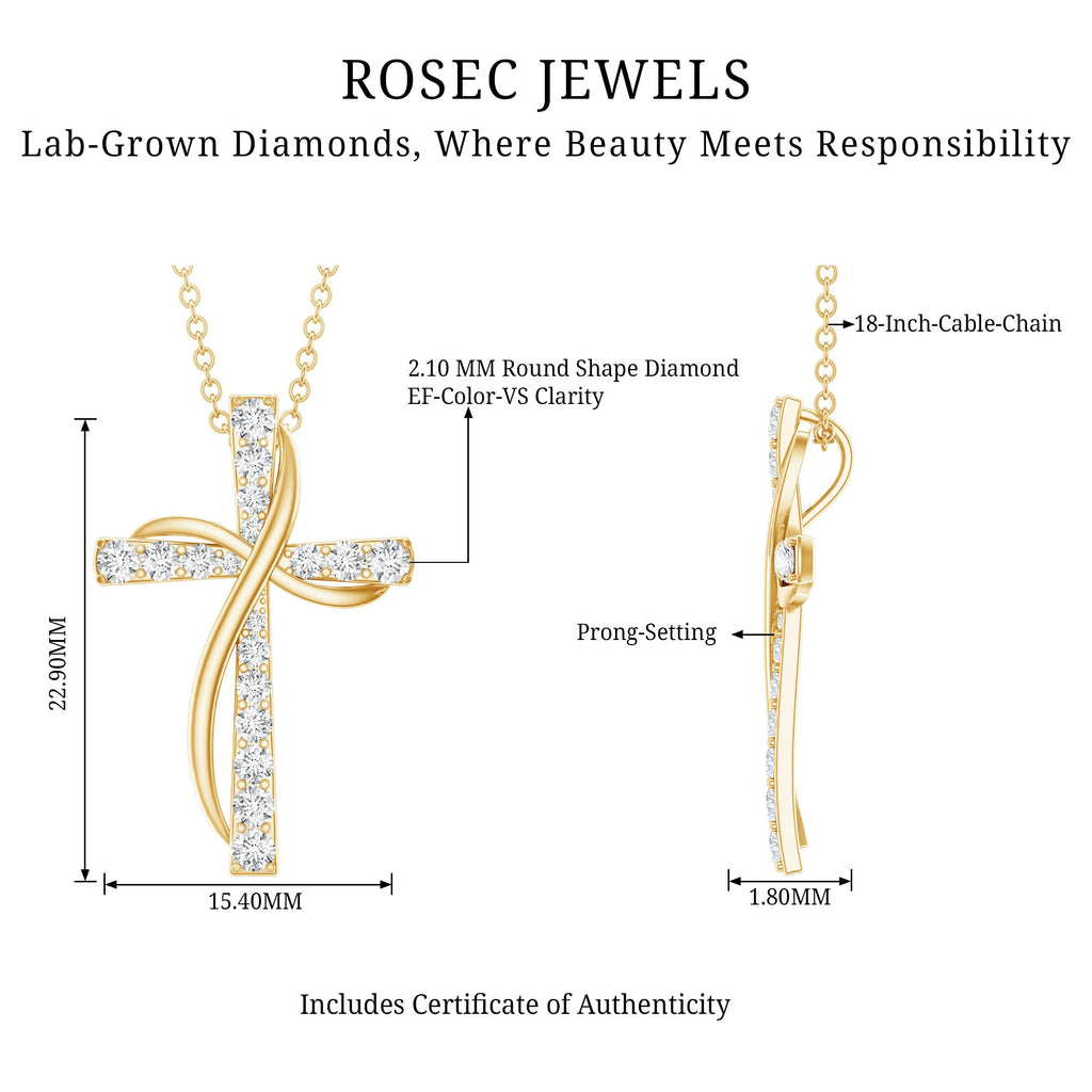Pave Set Lab Grown Diamond Double Cross Necklace