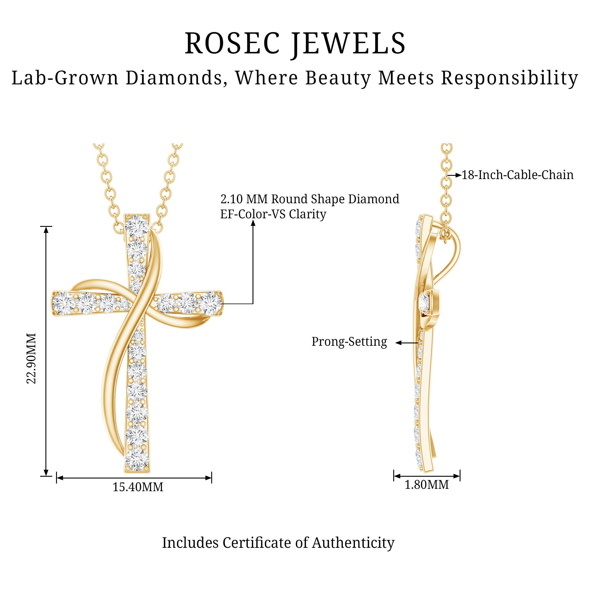Pave Set Lab Grown Diamond Double Cross Necklace