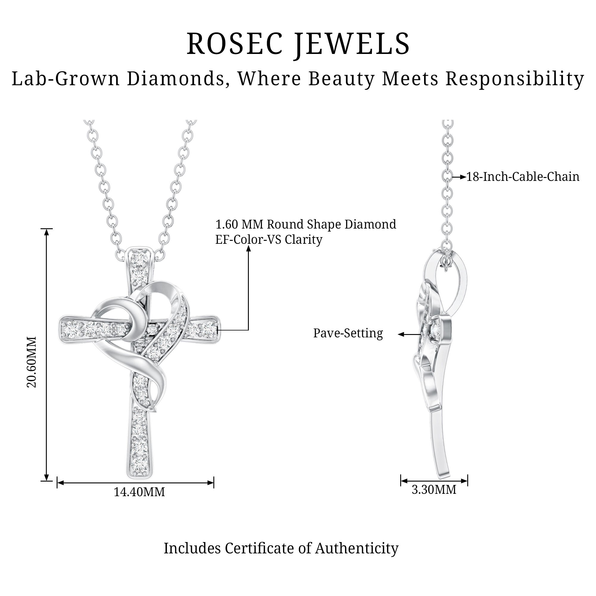 Certified Lab Grown Diamond Heart Cross Necklace
