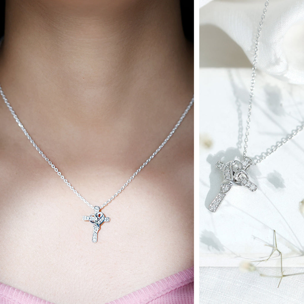 Certified Lab Grown Diamond Heart Cross Necklace