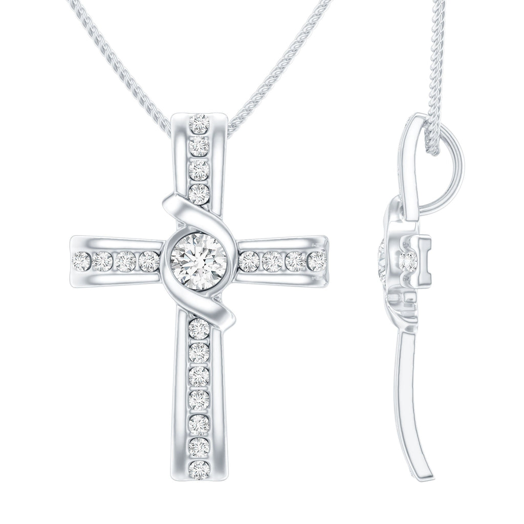 Bezel Set Lab Grown Diamond Cross Religious Necklace