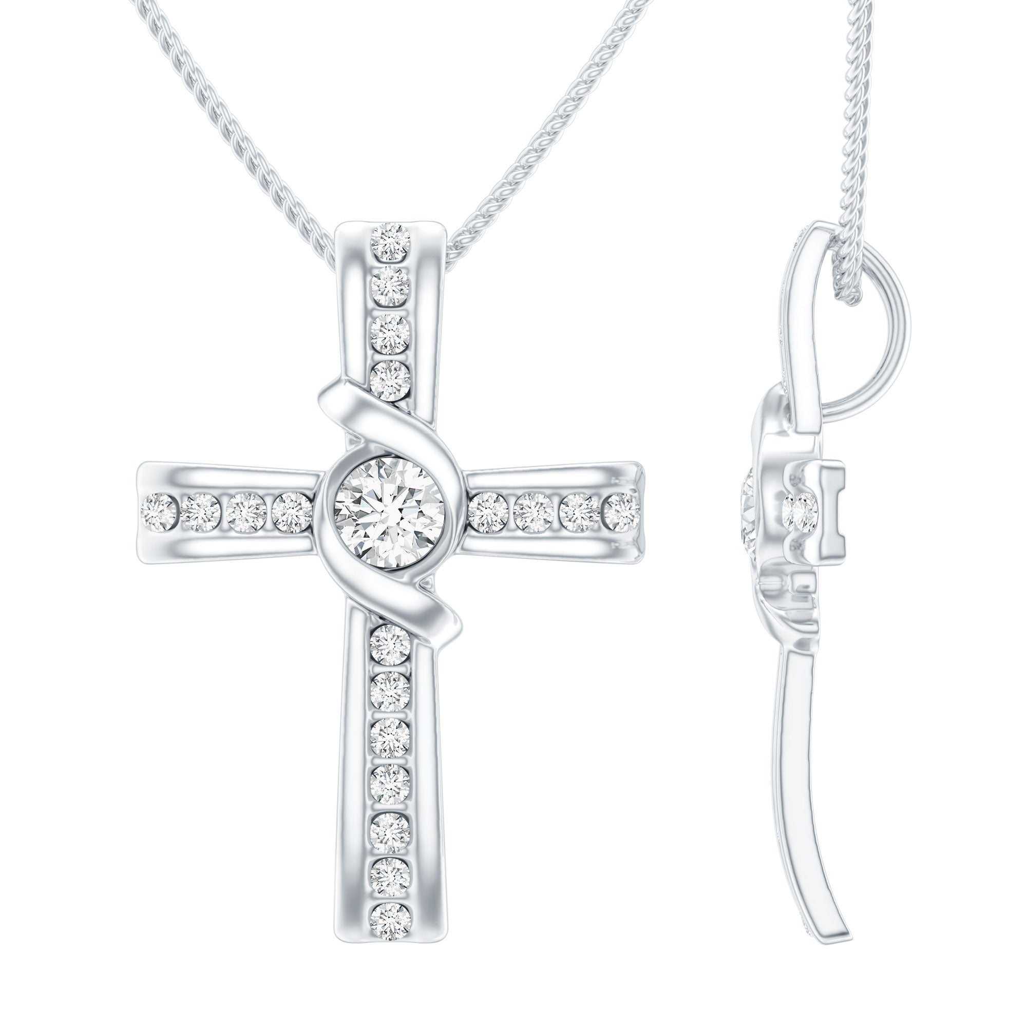 Bezel Set Lab Grown Diamond Cross Religious Necklace