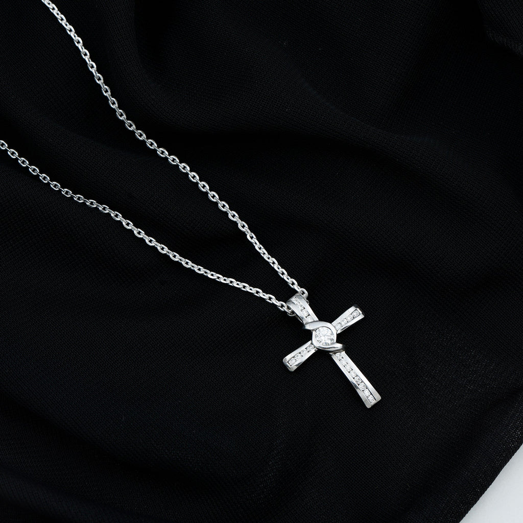 Bezel Set Lab Grown Diamond Cross Religious Necklace