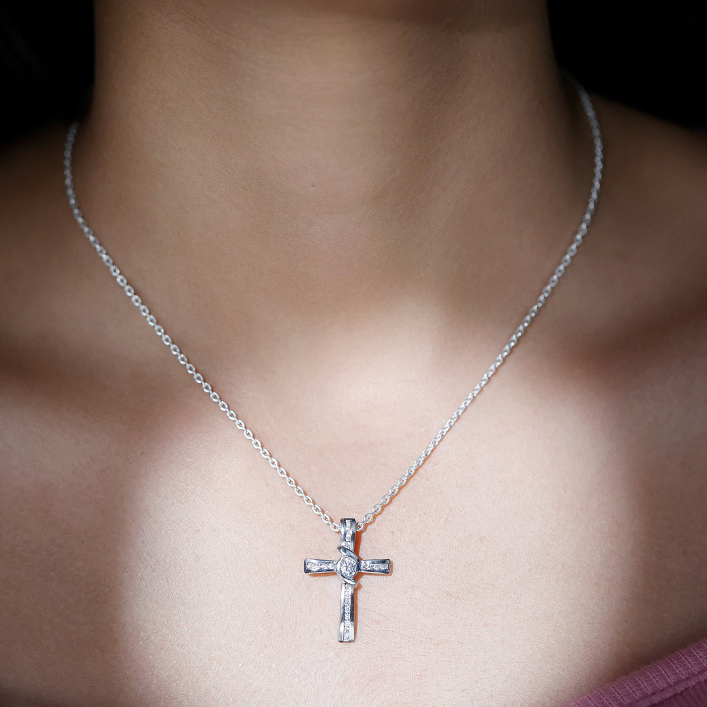 Bezel Set Lab Grown Diamond Cross Religious Necklace