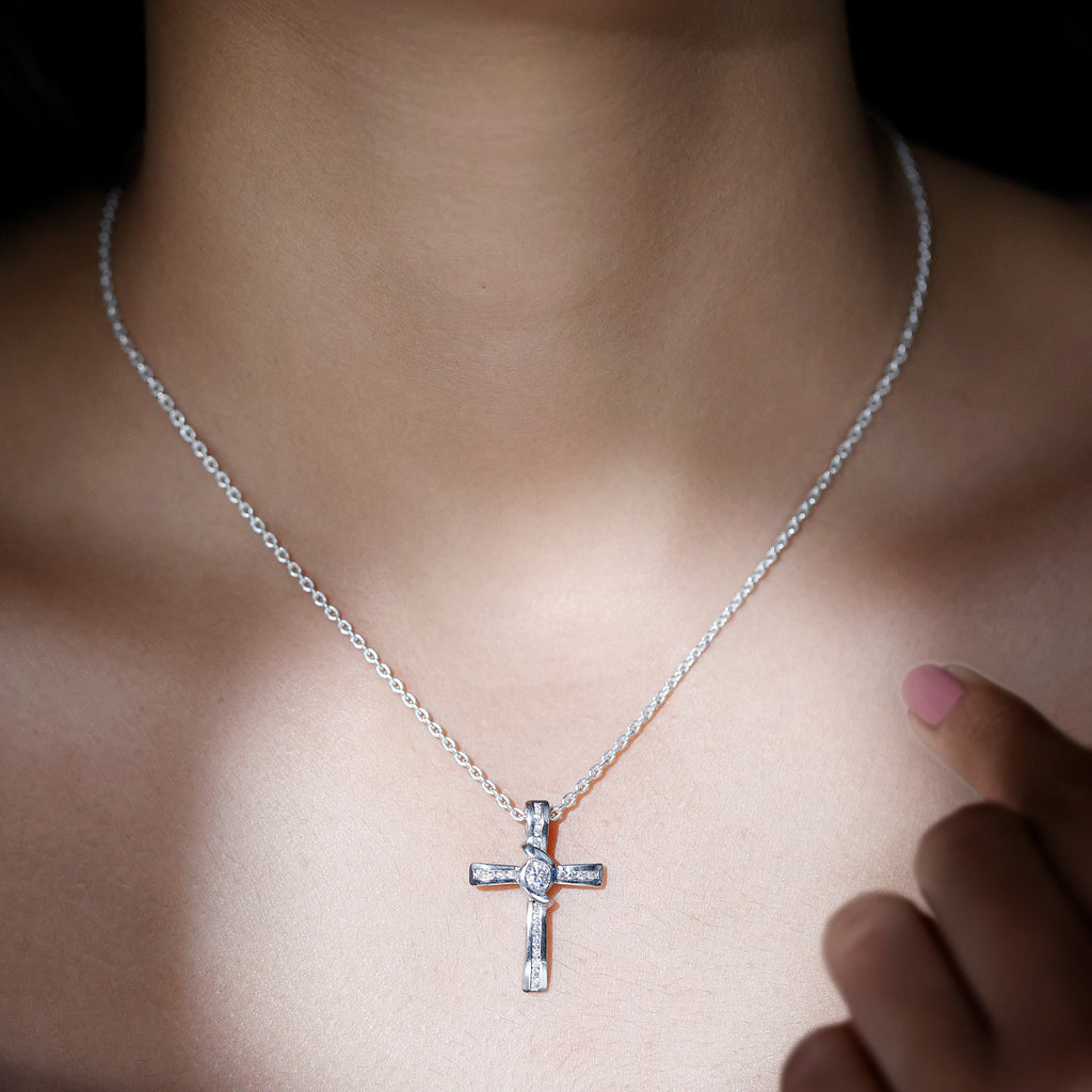 Bezel Set Lab Grown Diamond Cross Religious Necklace