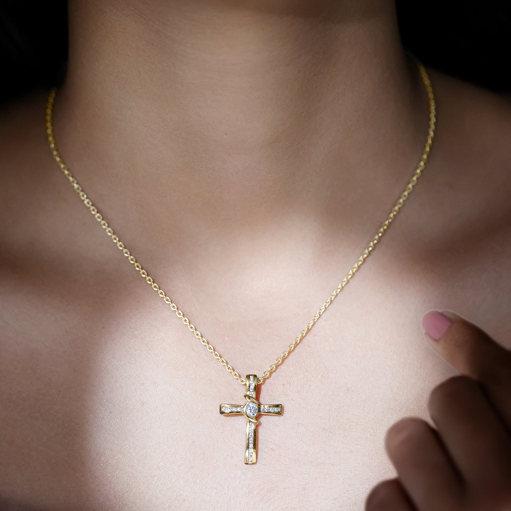 Bezel Set Lab Grown Diamond Cross Religious Necklace