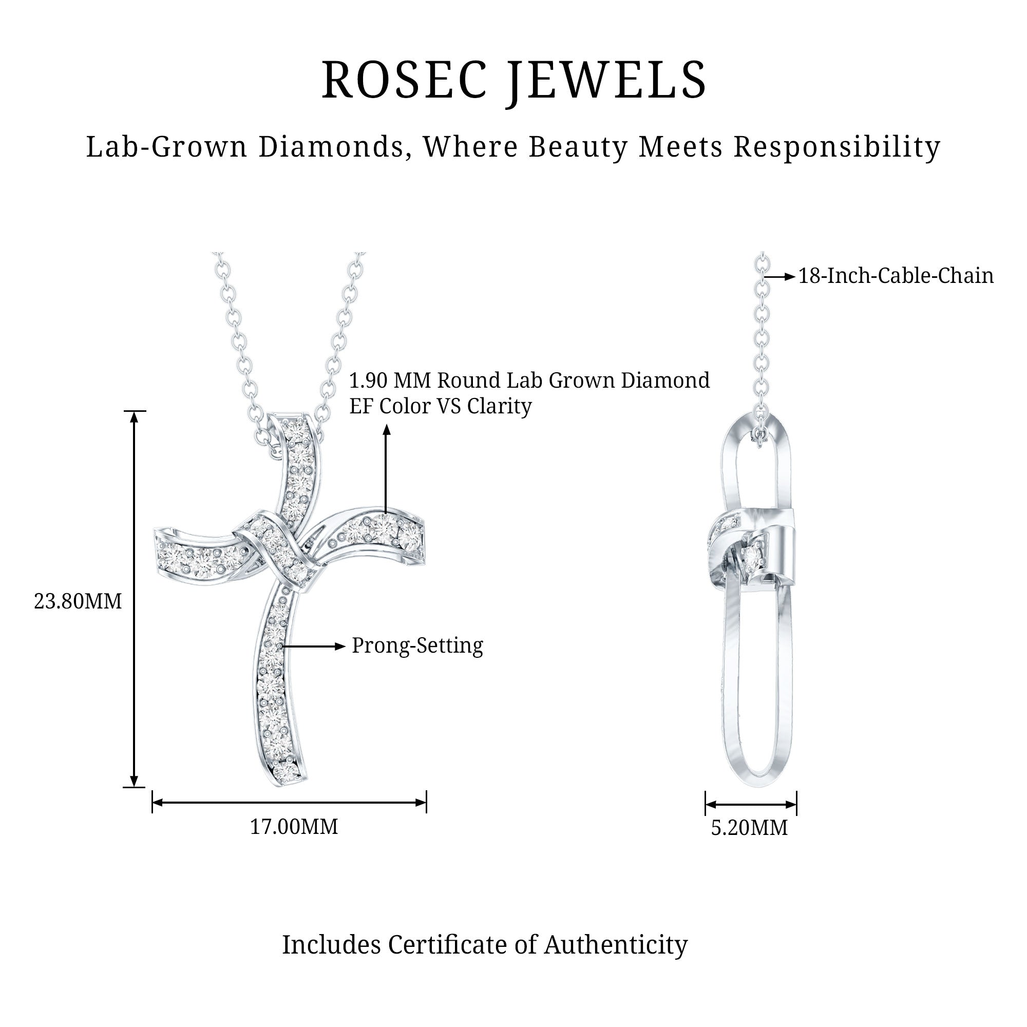 Certified Lab Grown Diamond Catholic Cross Pendant