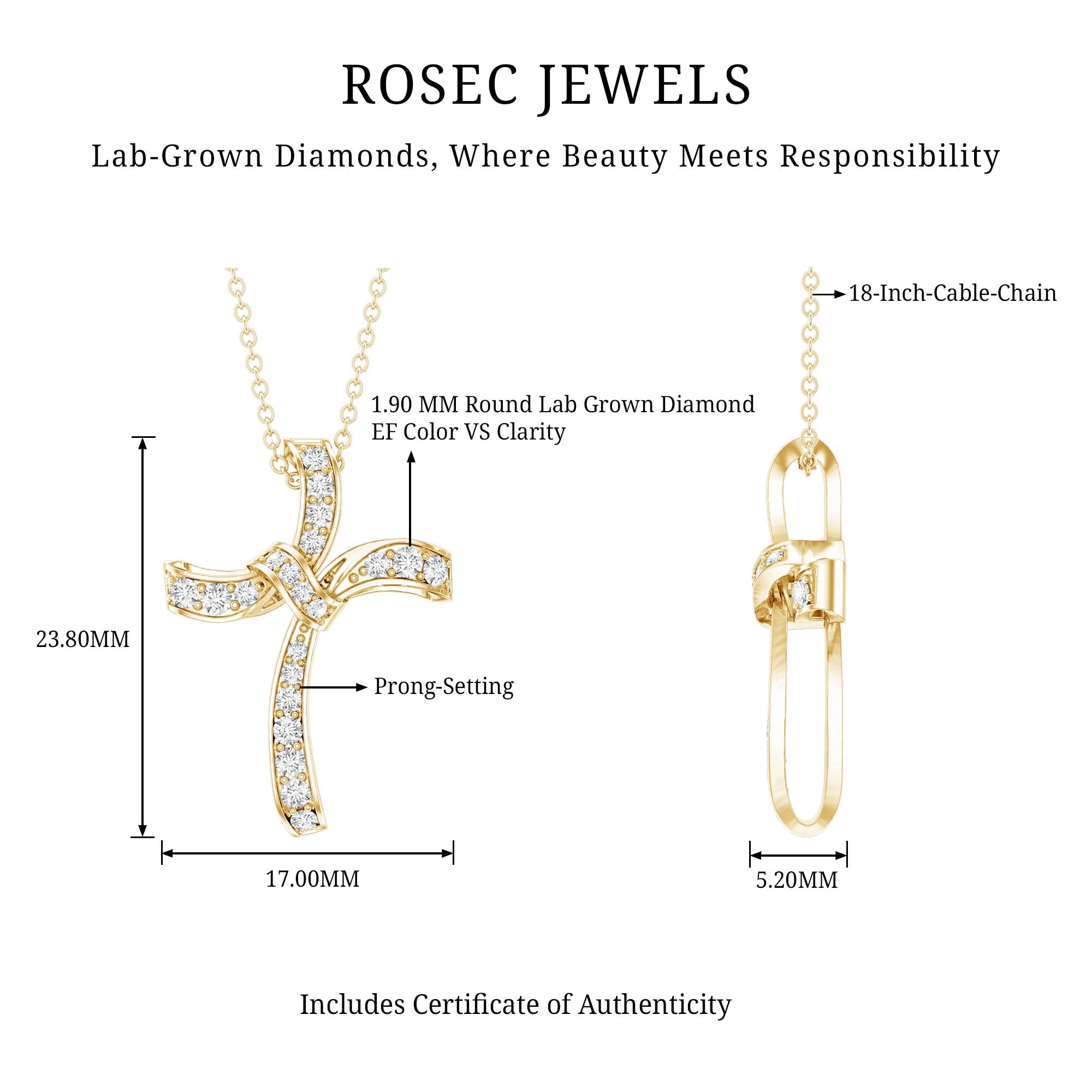 Certified Lab Grown Diamond Catholic Cross Pendant