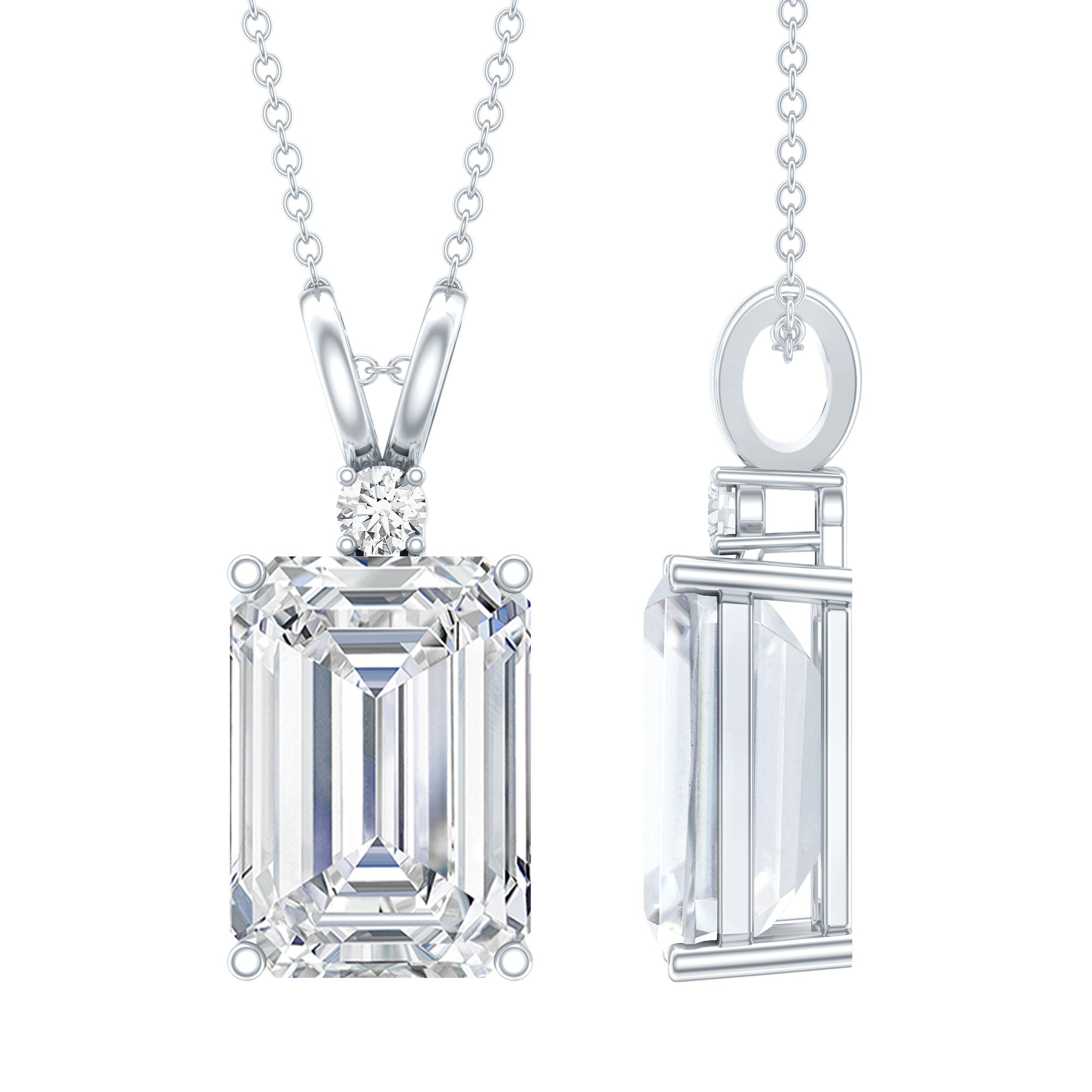 4.5 Carat Moissanite Emerald Cut Necklace With Silver Chain