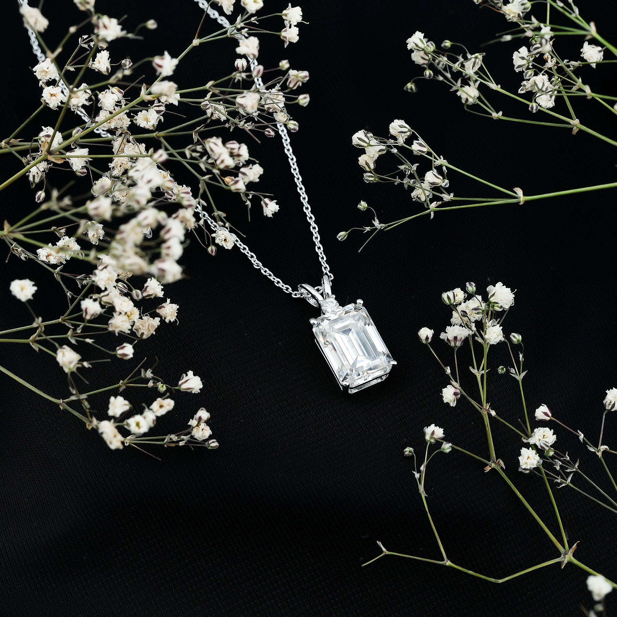 4.5 Carat Moissanite Emerald Cut Necklace With Silver Chain