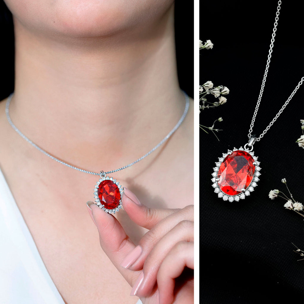 14 Carat Lab Grown Orange Sapphire Statement Necklace With Silver Chain
