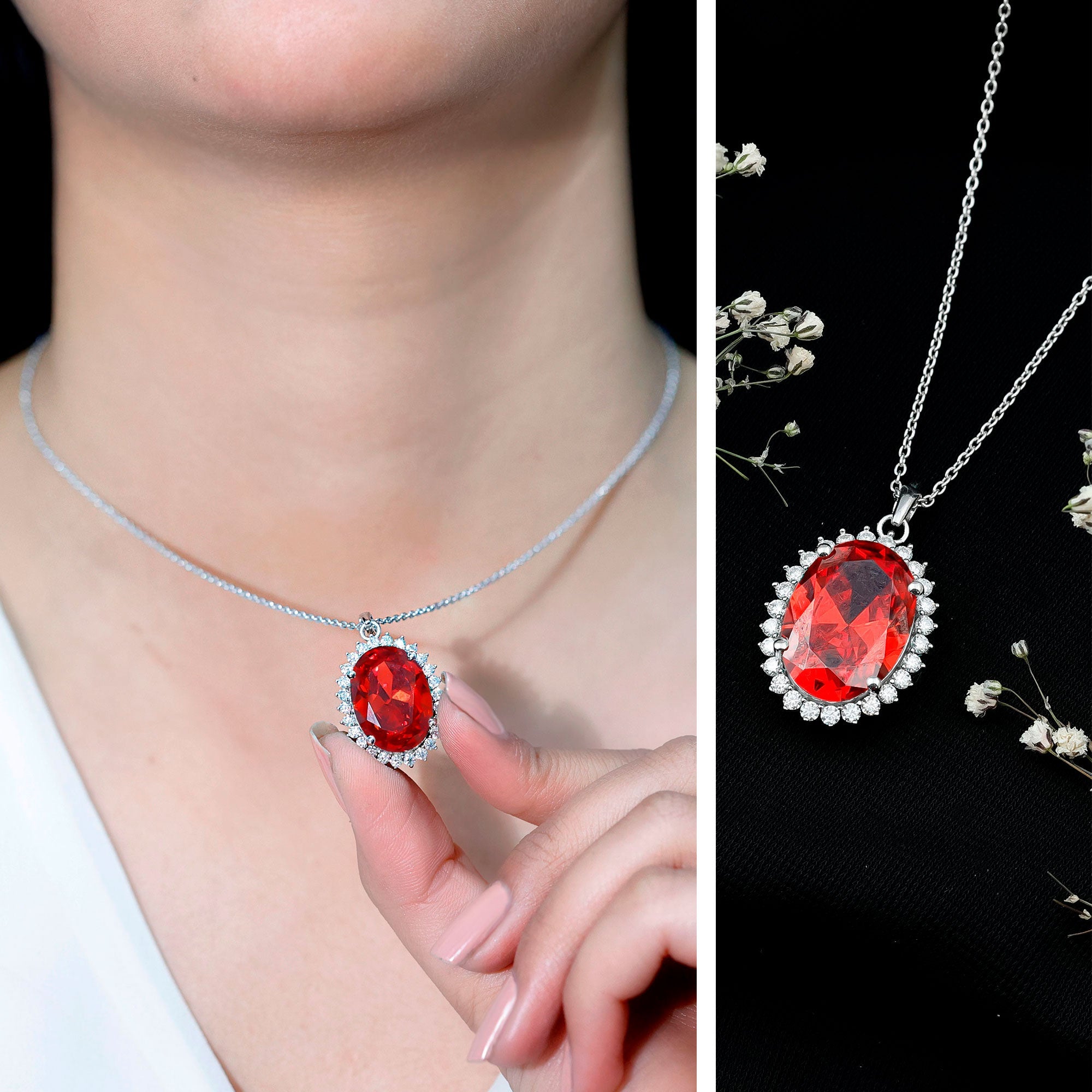 14 Carat Lab Grown Orange Sapphire Statement Necklace With Silver Chain