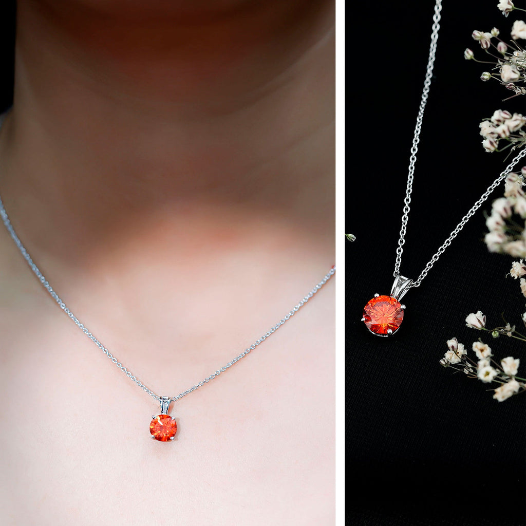 Lab Grown Orange Sapphire 2.25 Carat Necklace With Silver Chain