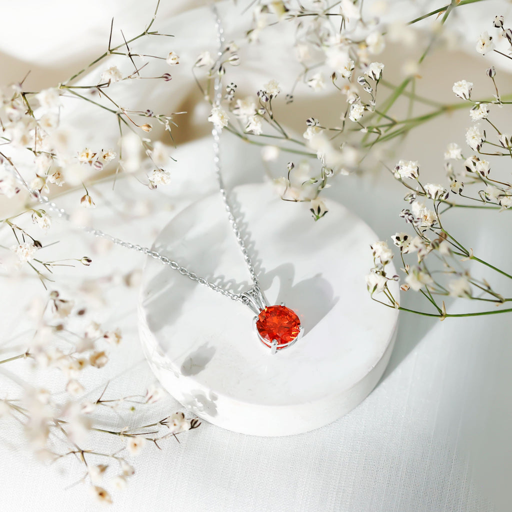 Lab Grown Orange Sapphire 2.25 Carat Necklace With Silver Chain