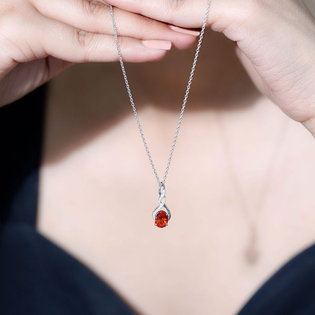 1.5 Carat Lab Grown Orange Sapphire Infinity Pendant Necklace with Moissanite