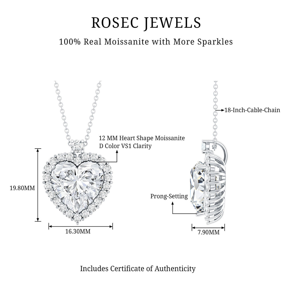 Certified 5.5 Carat Moissanite Heart Necklace with Silver Chain