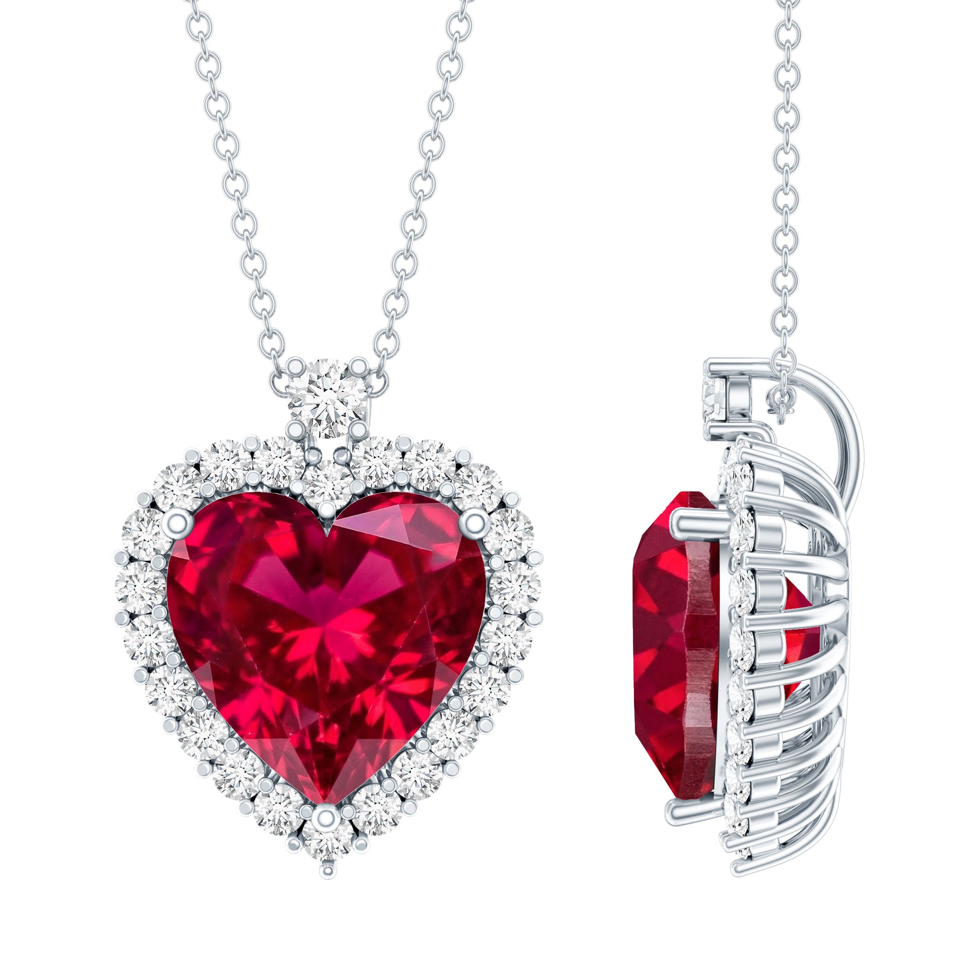 Certified 6.5 Carat Lab Grown Ruby Heart Necklace with Silver Chain