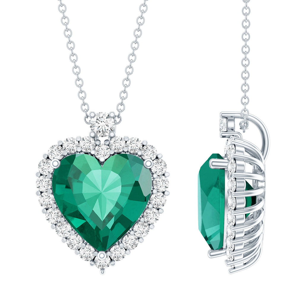 Certified 5.5 Carat Lab Grown Emerald Heart Necklace With Silver Chain