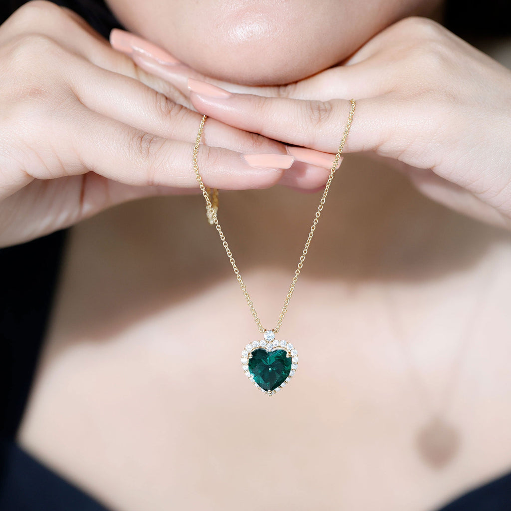 Lab Created 12 MM Emerald Moissanite Heart Pendant Necklace