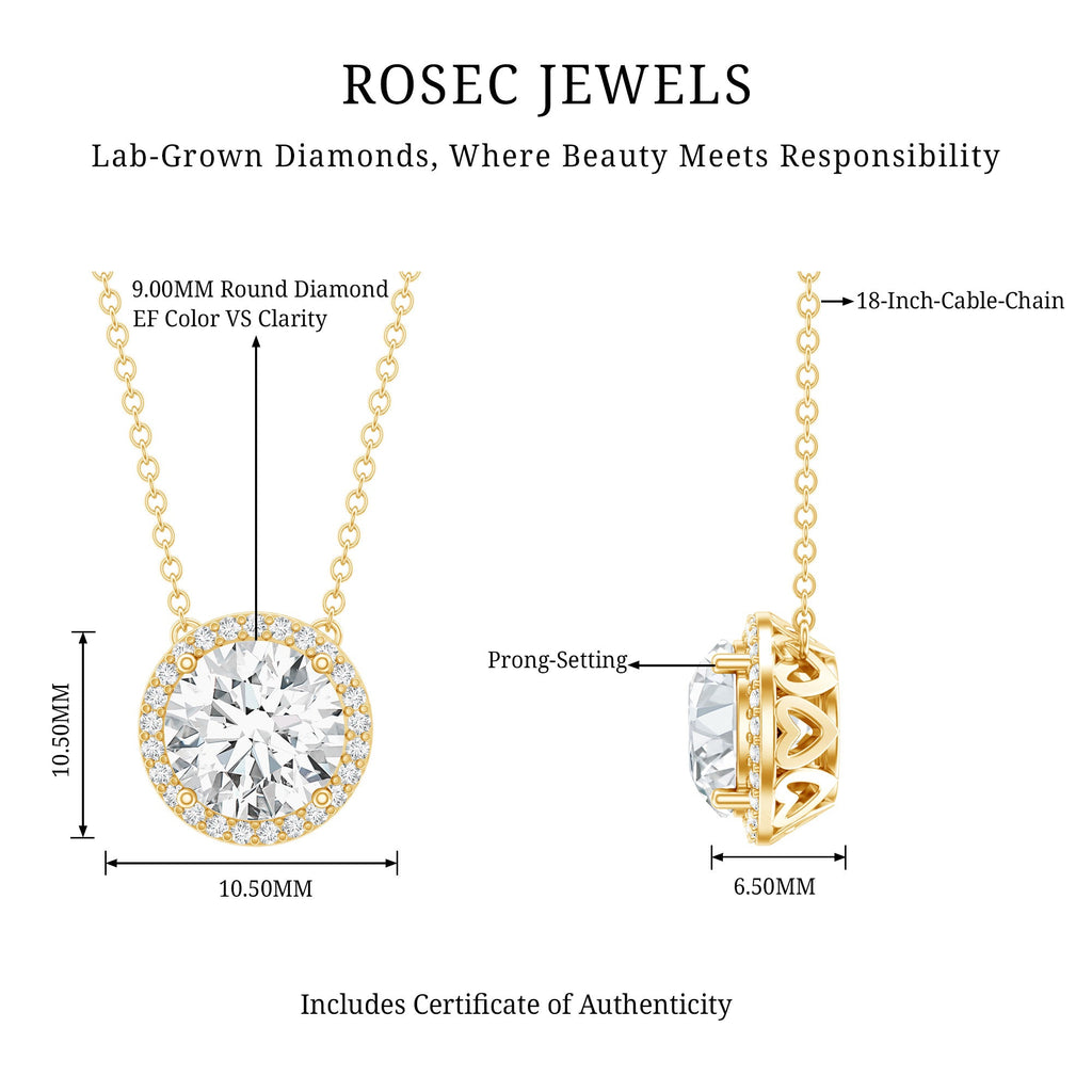 IGI Certified 3 Carat Lab Grown Diamond Necklace with Halo