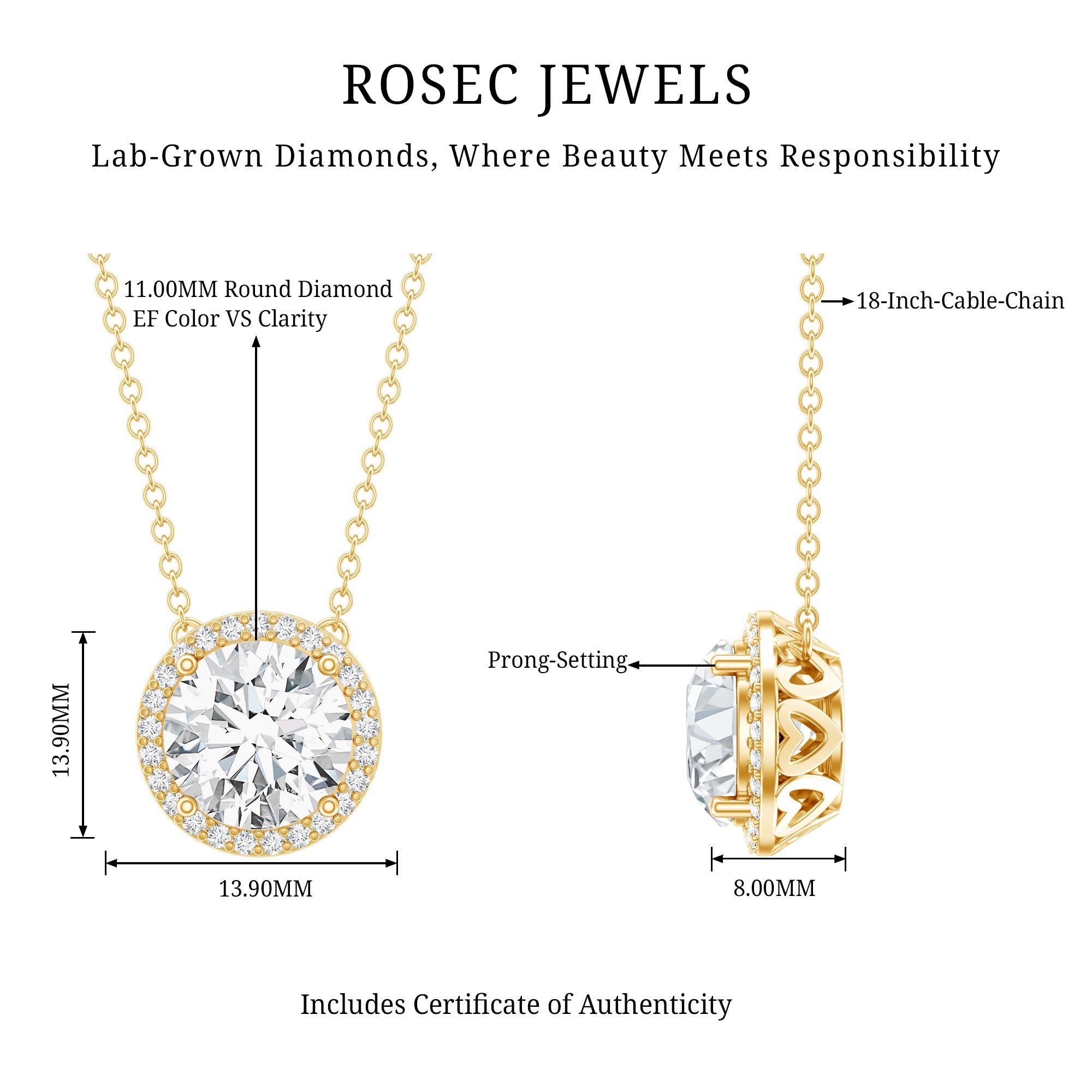 IGI Certified 5 Carat Lab Grown Diamond Wedding Necklace