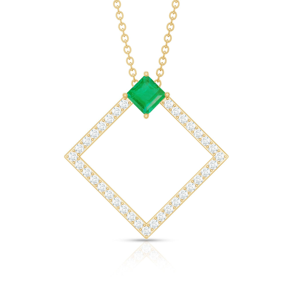 Princess Cut Emerald and Diamond Square Necklace