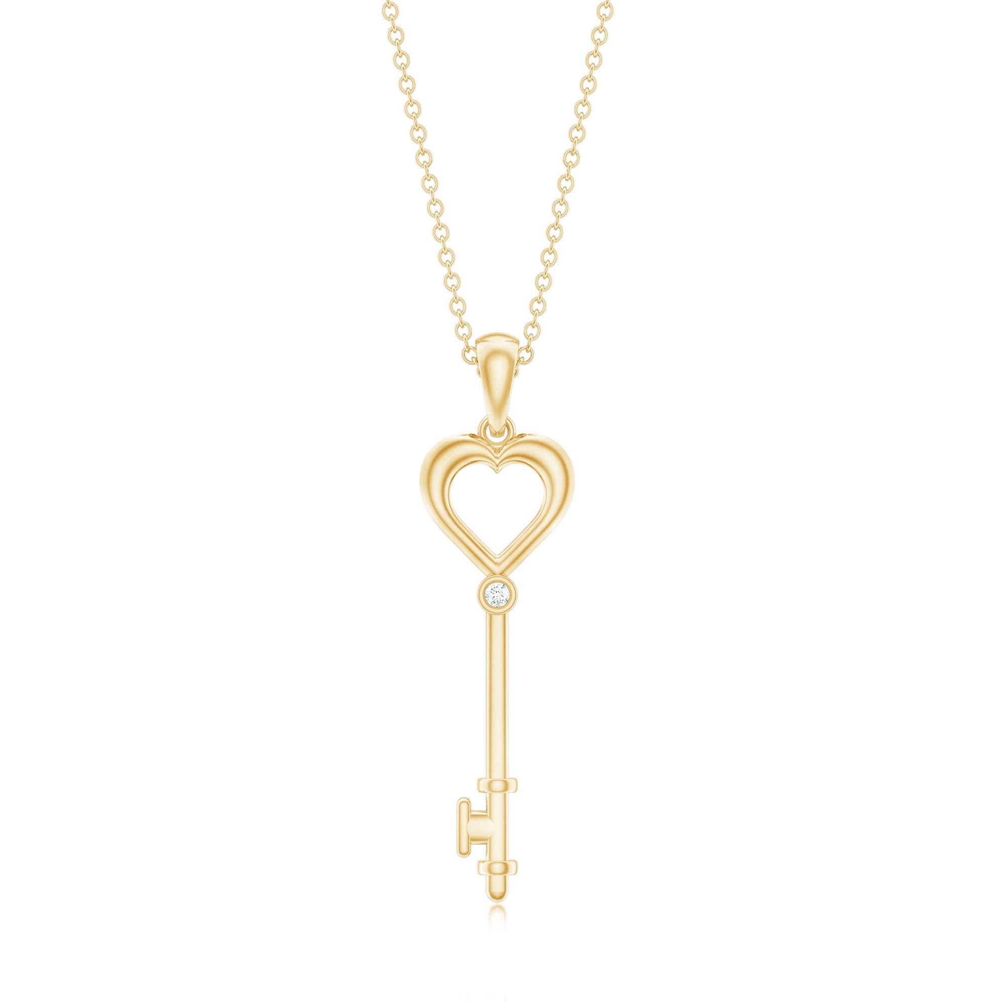 Diamond Heart Key Pendant Necklace For Women