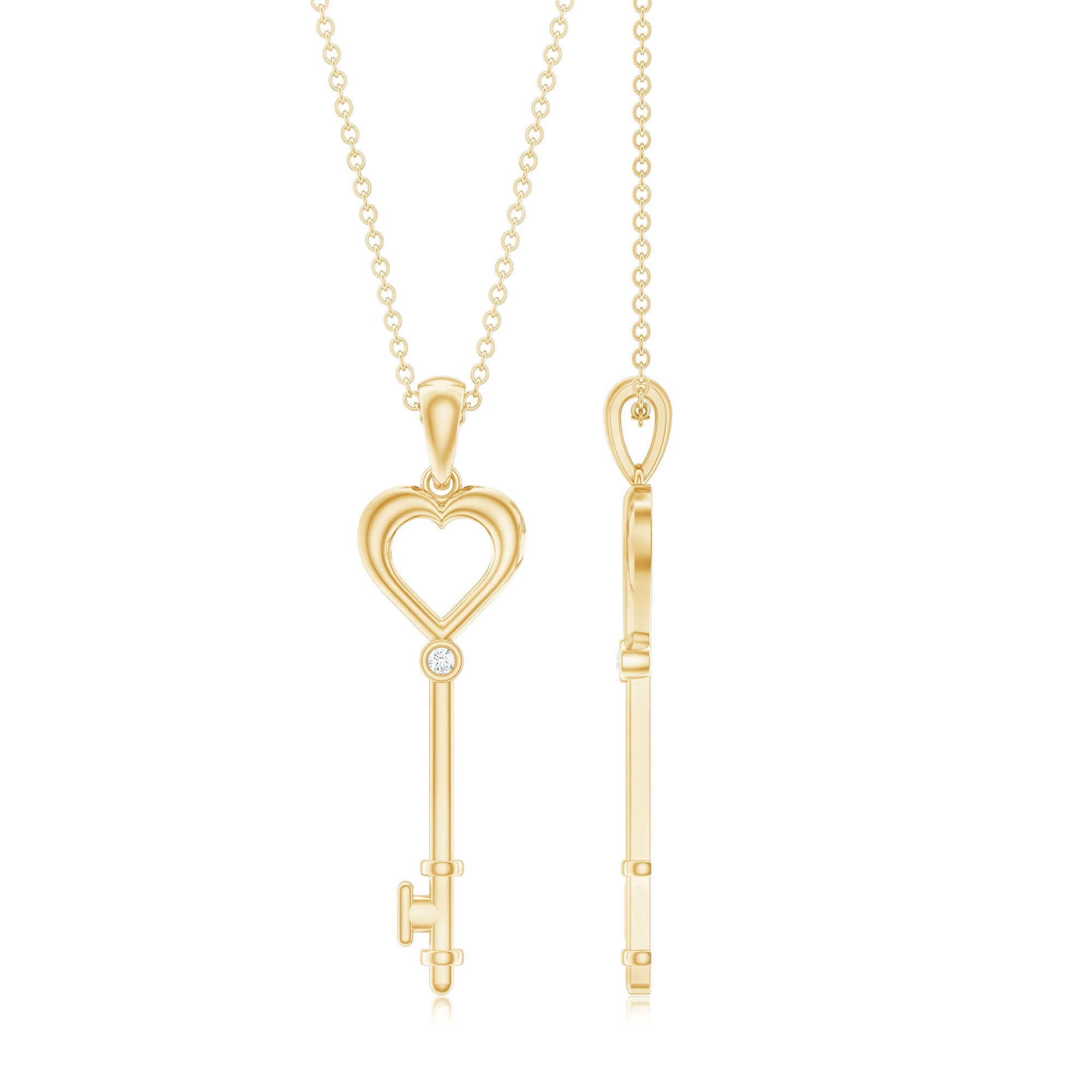 Diamond Heart Key Pendant Necklace For Women