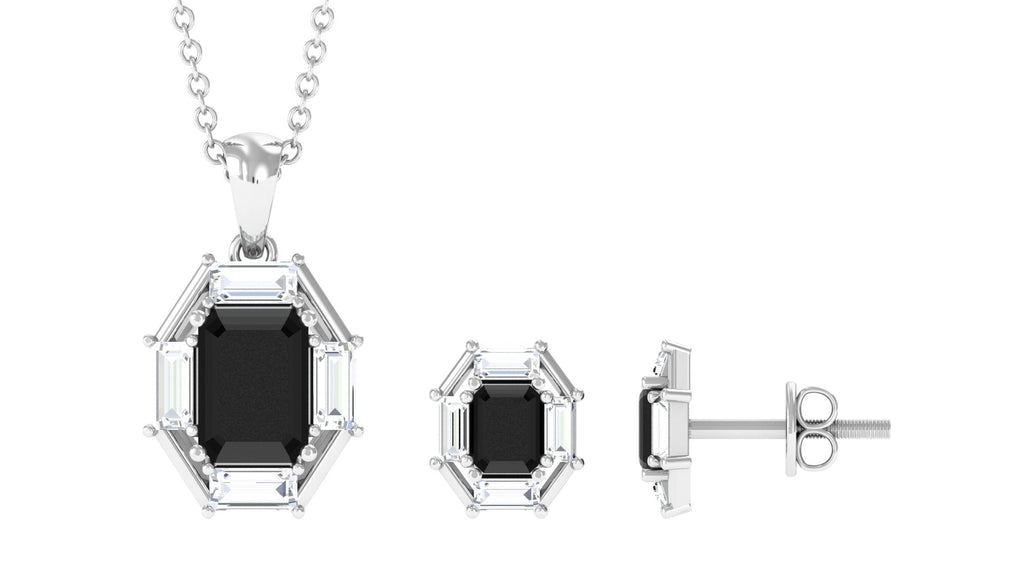2 CT Art Deco Black Onyx and Moissanite Pendant Earrings Set