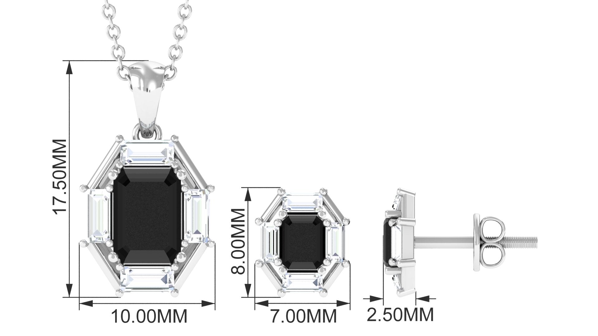 2 CT Art Deco Black Onyx and Moissanite Pendant Earrings Set