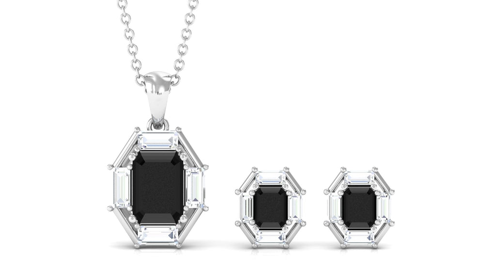 2 CT Art Deco Black Onyx and Moissanite Pendant Earrings Set