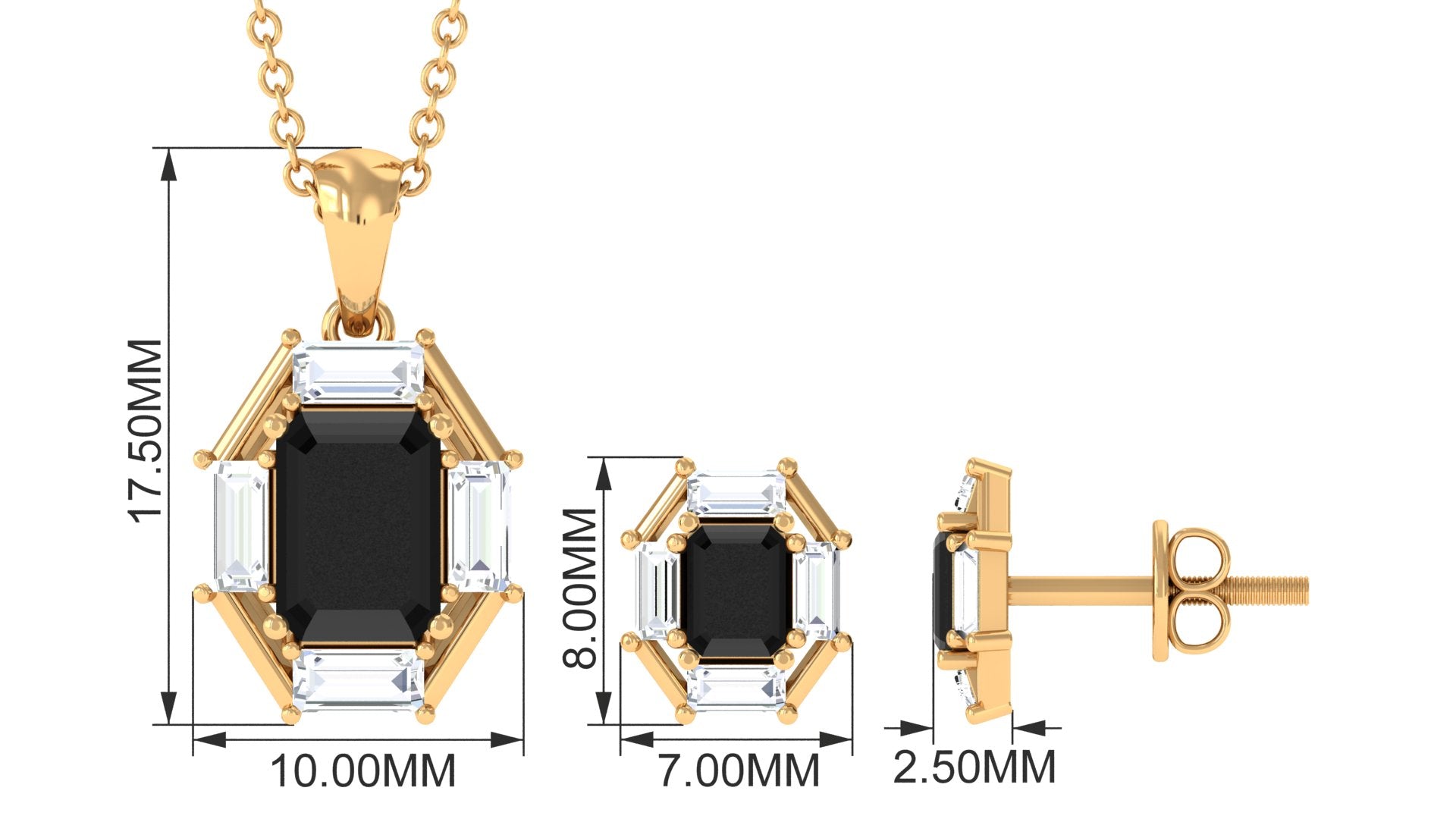 2 CT Art Deco Black Onyx and Moissanite Pendant Earrings Set