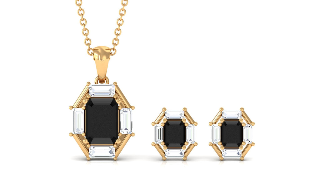 2 CT Art Deco Black Onyx and Moissanite Pendant Earrings Set