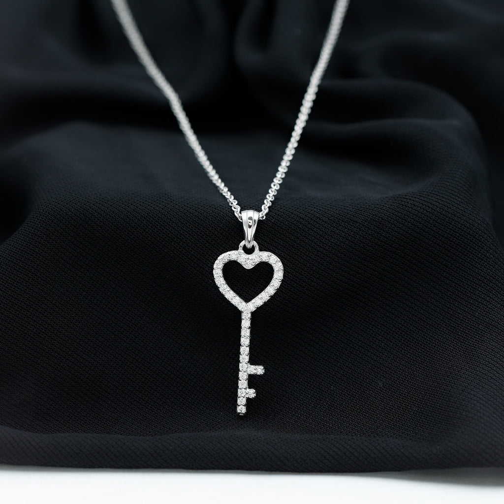 Simple Cubic Zirconia Heart Key Necklace