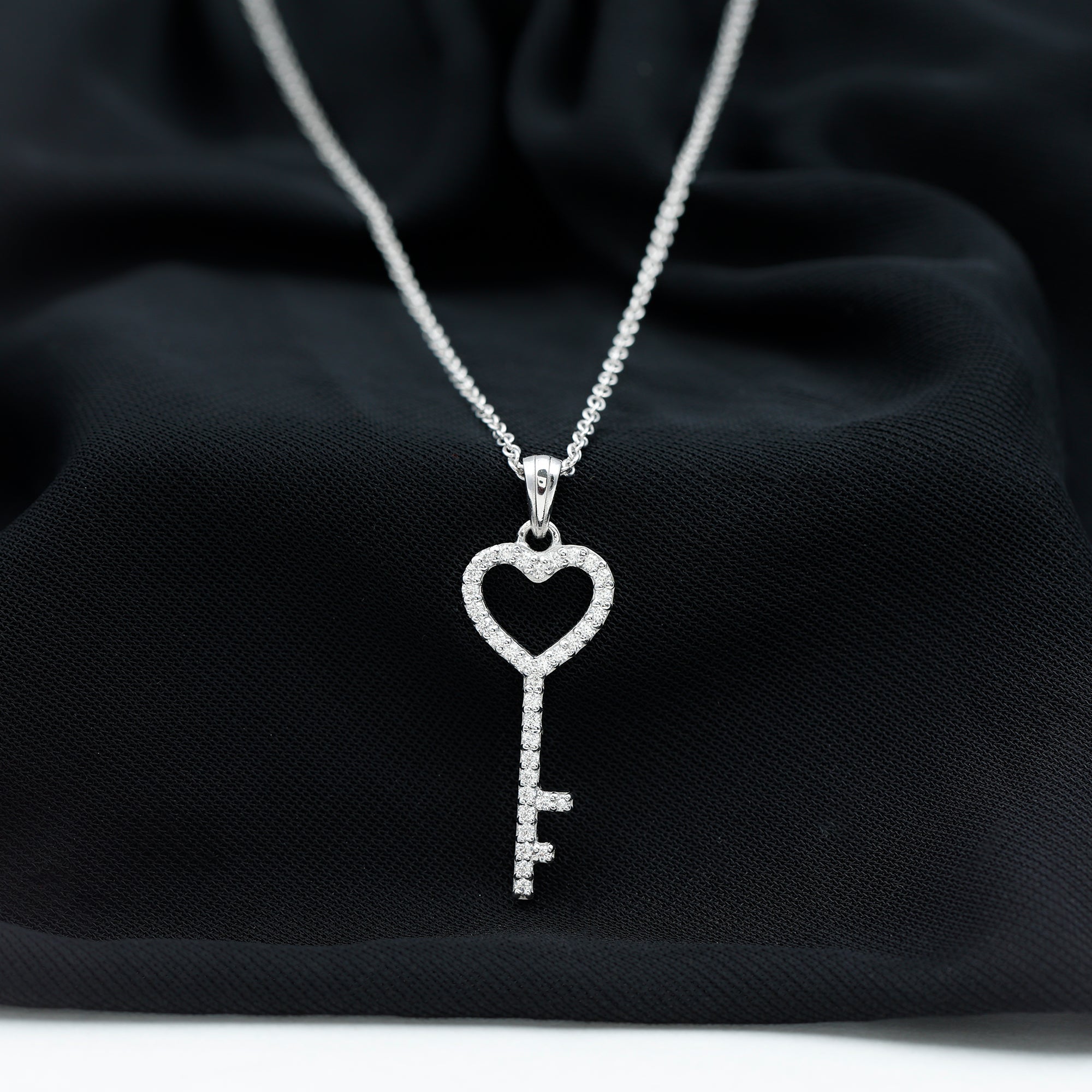 Simple Cubic Zirconia Heart Key Necklace