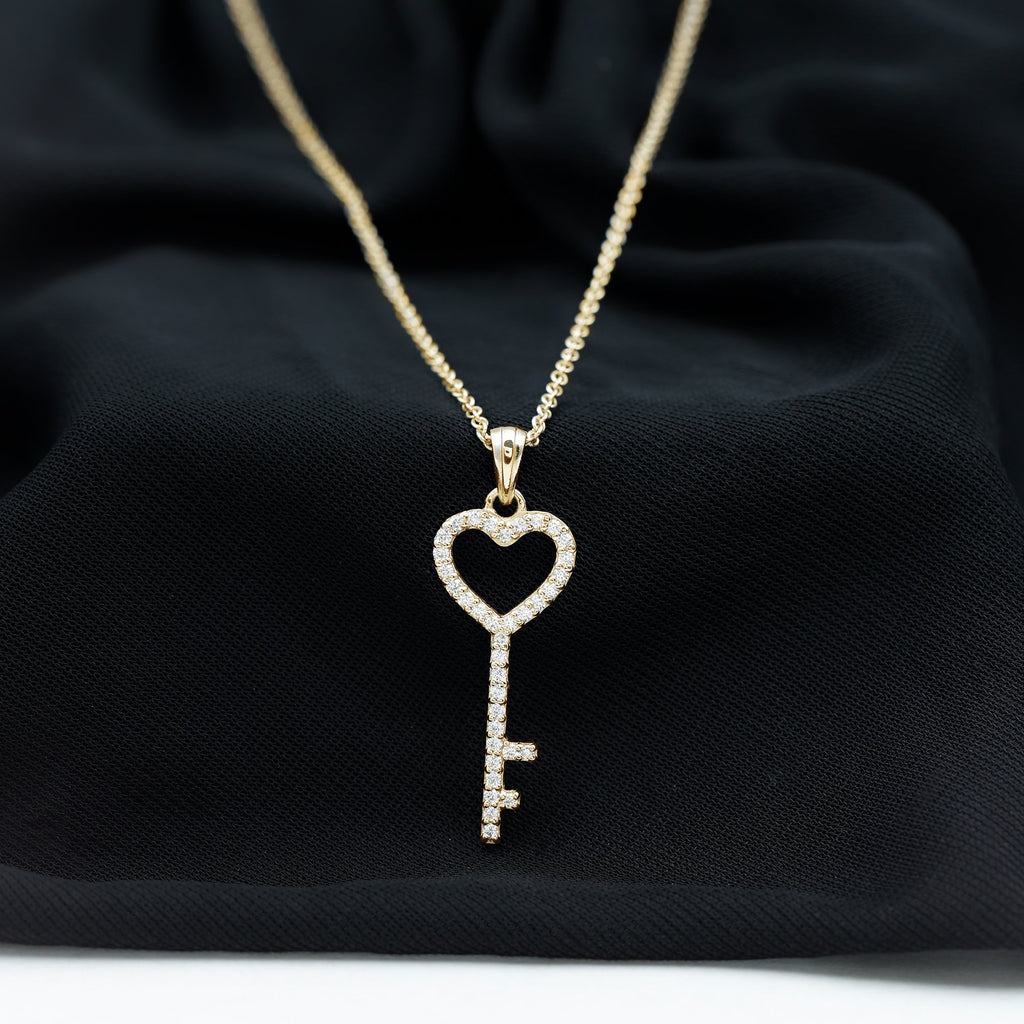 Simple Cubic Zirconia Heart Key Necklace