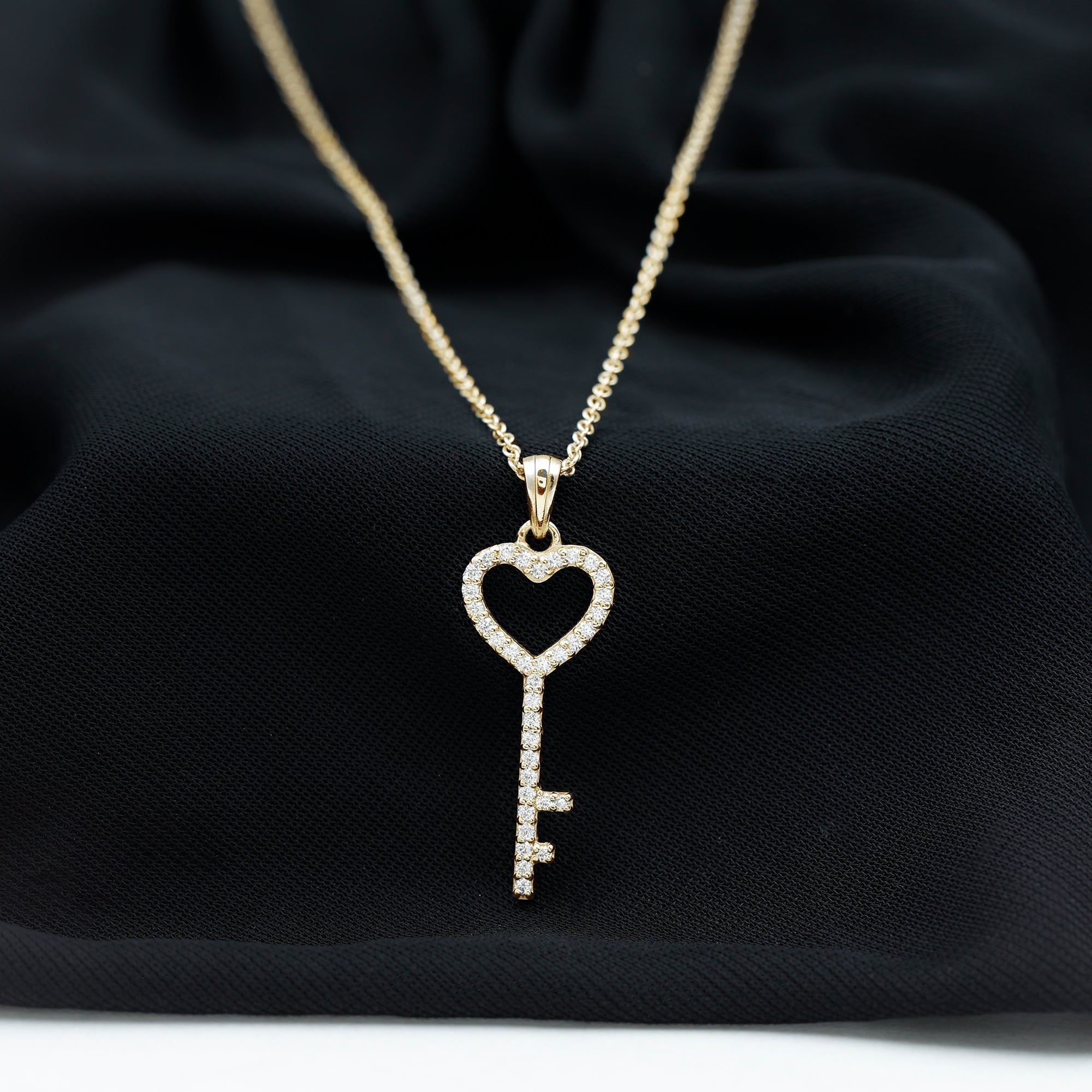 Simple Cubic Zirconia Heart Key Necklace