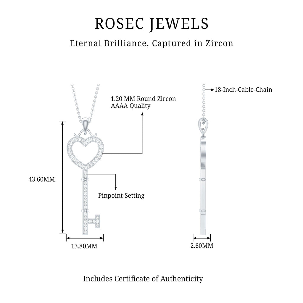 Open Heart Key Pendant with Zircon