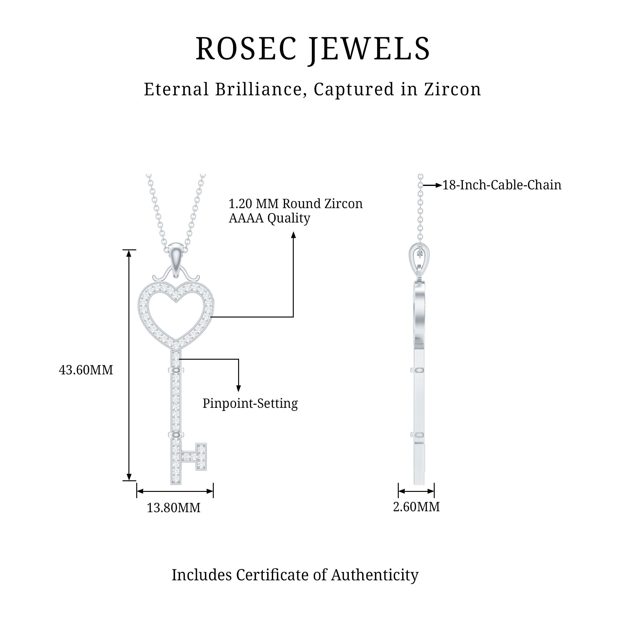 Open Heart Key Pendant with Zircon
