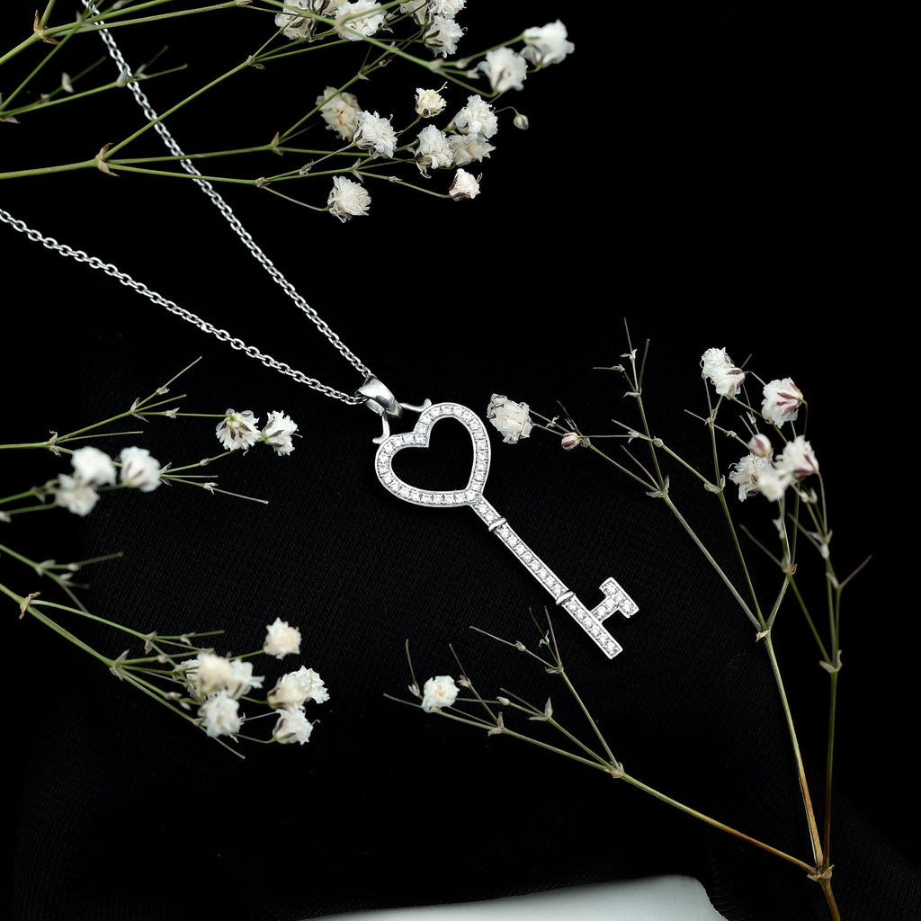 Open Heart Key Pendant with Zircon