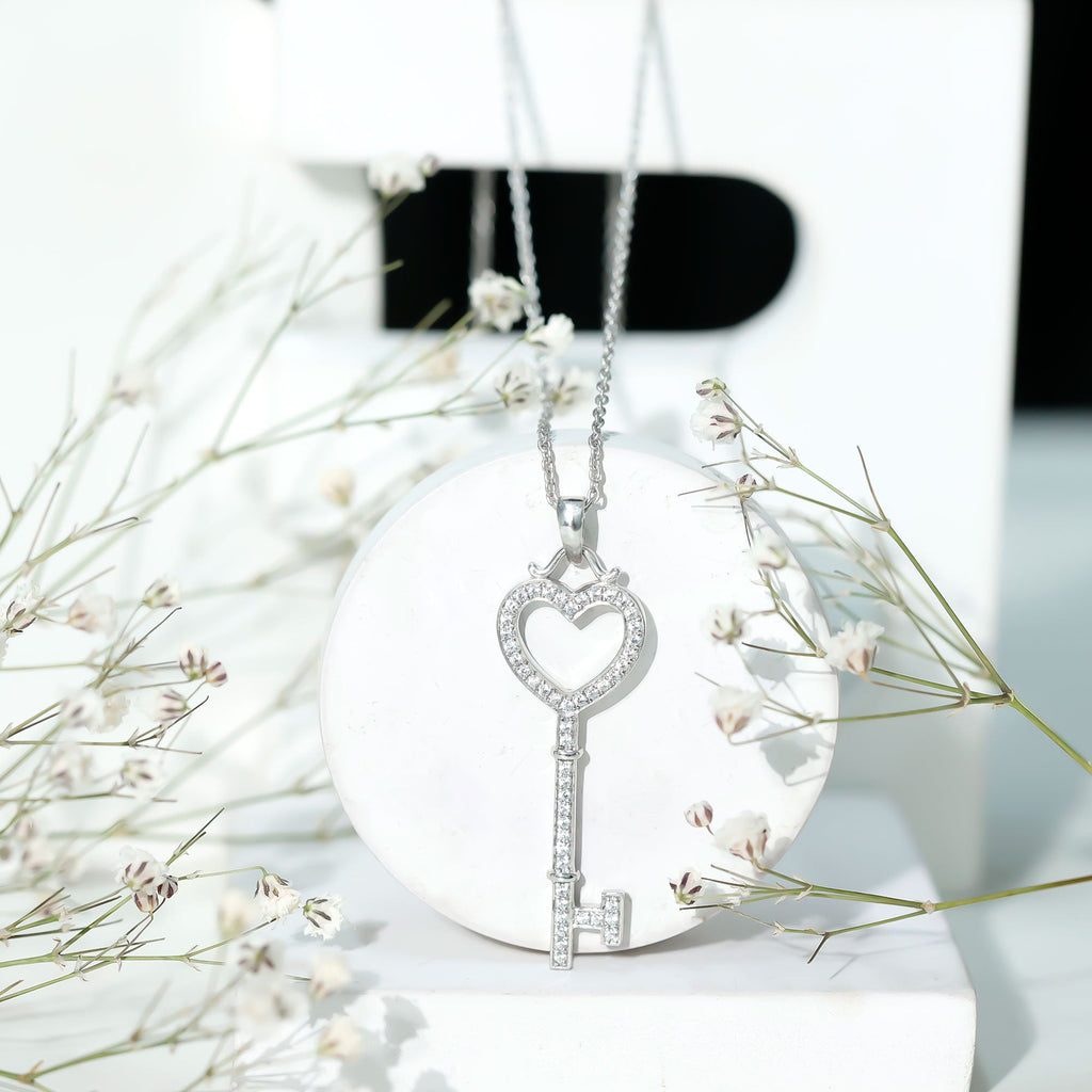 Open Heart Key Pendant with Zircon