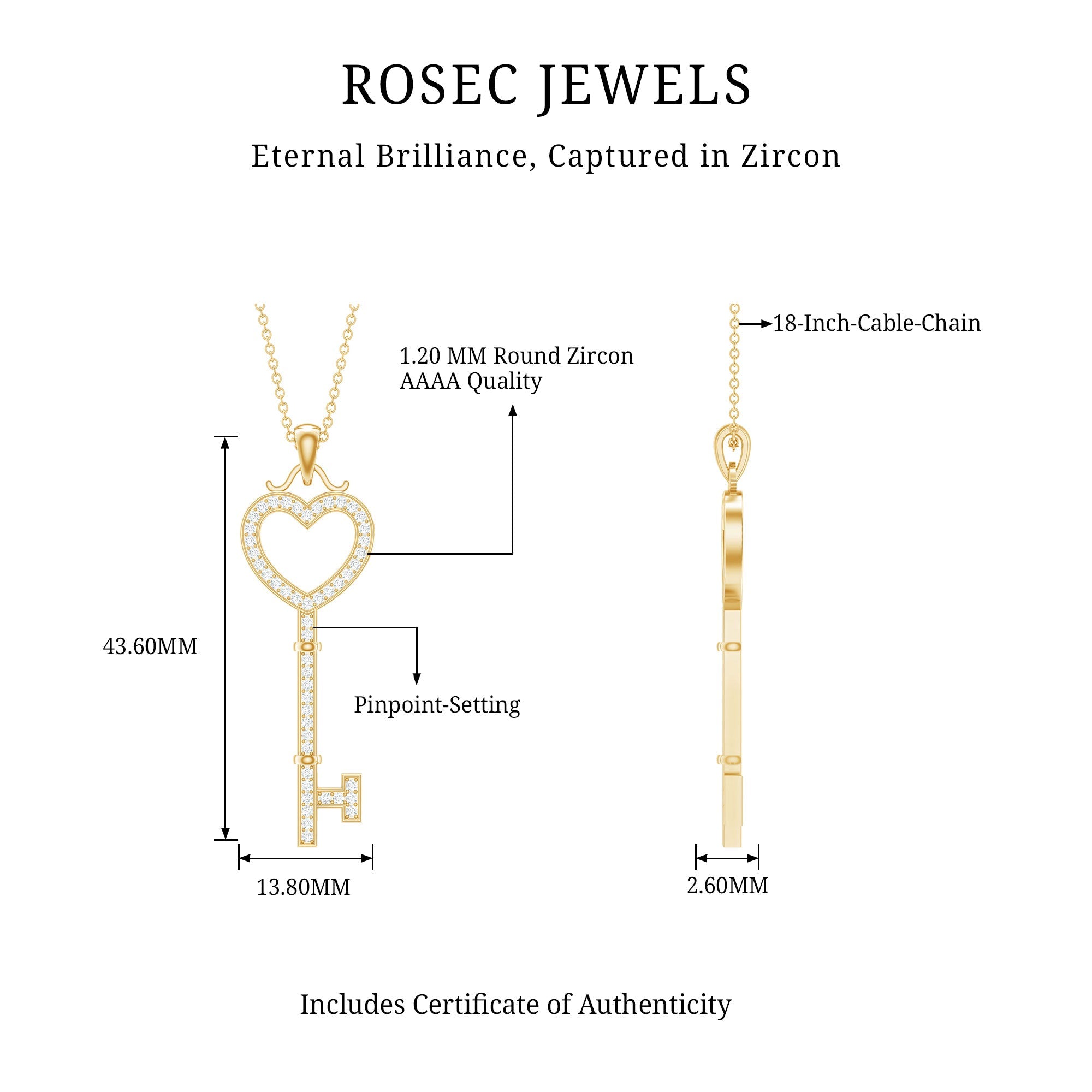 Open Heart Key Pendant with Zircon