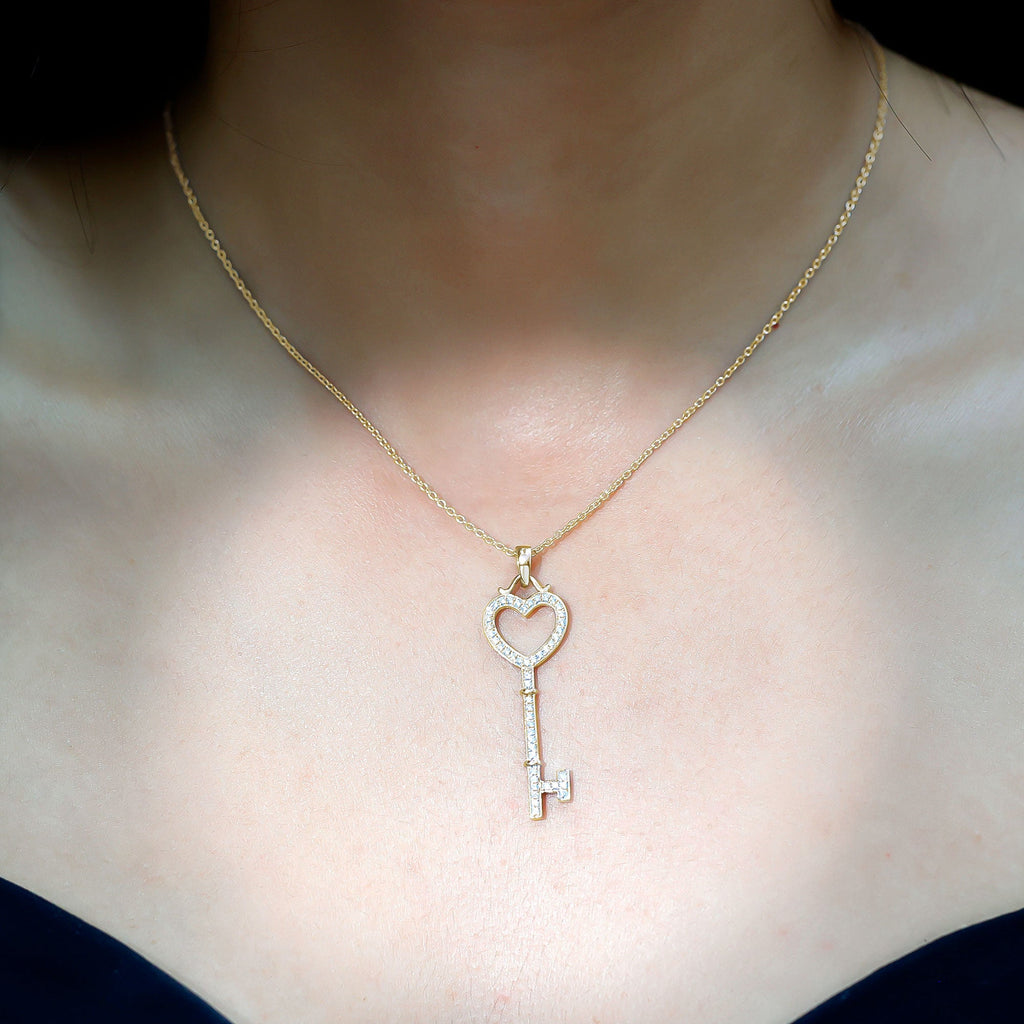 Open Heart Key Pendant with Zircon