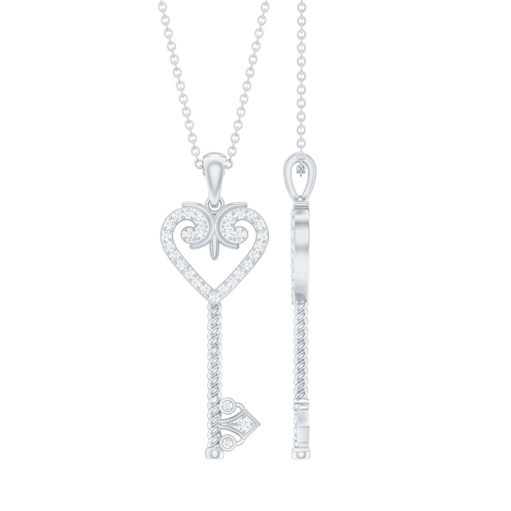 Cubic Zirconia Vintage Inspired Heart Key Pendant Necklace