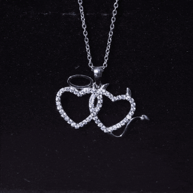 Certified Zircon Angle and Devil Twin Heart Necklace