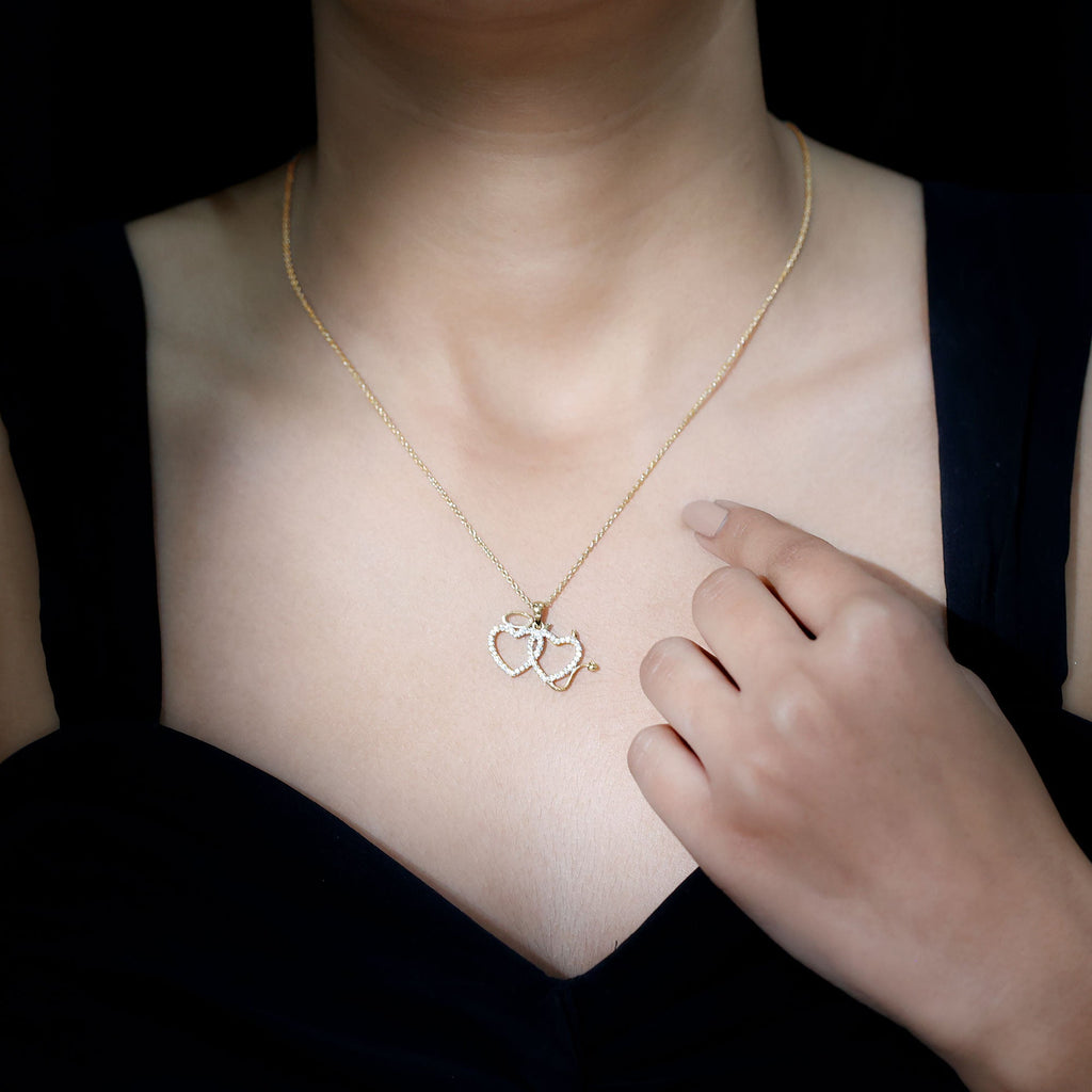 Certified Zircon Angle and Devil Twin Heart Necklace